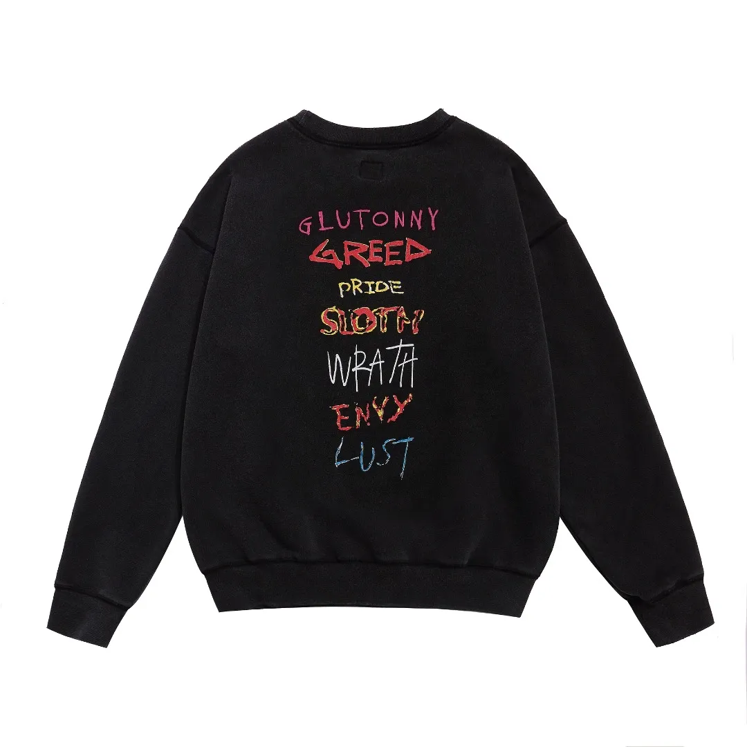 SAINT OF MICHAEL's new CREW SWEAT MX American retro round neck pullover loose velvet distressed washed long-sleeved sweatshirt Fabric: 420g Style number: SM606 Size: S-M-L-XL Color: Black Price: P198